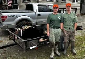 Thibodeau Outdoor Adventures guide with a successful client who drew a tag in the Maine Moose Permit Lottery.