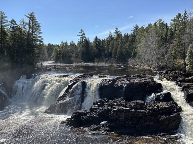 Wide ledge falls on a Maine river in spring flow